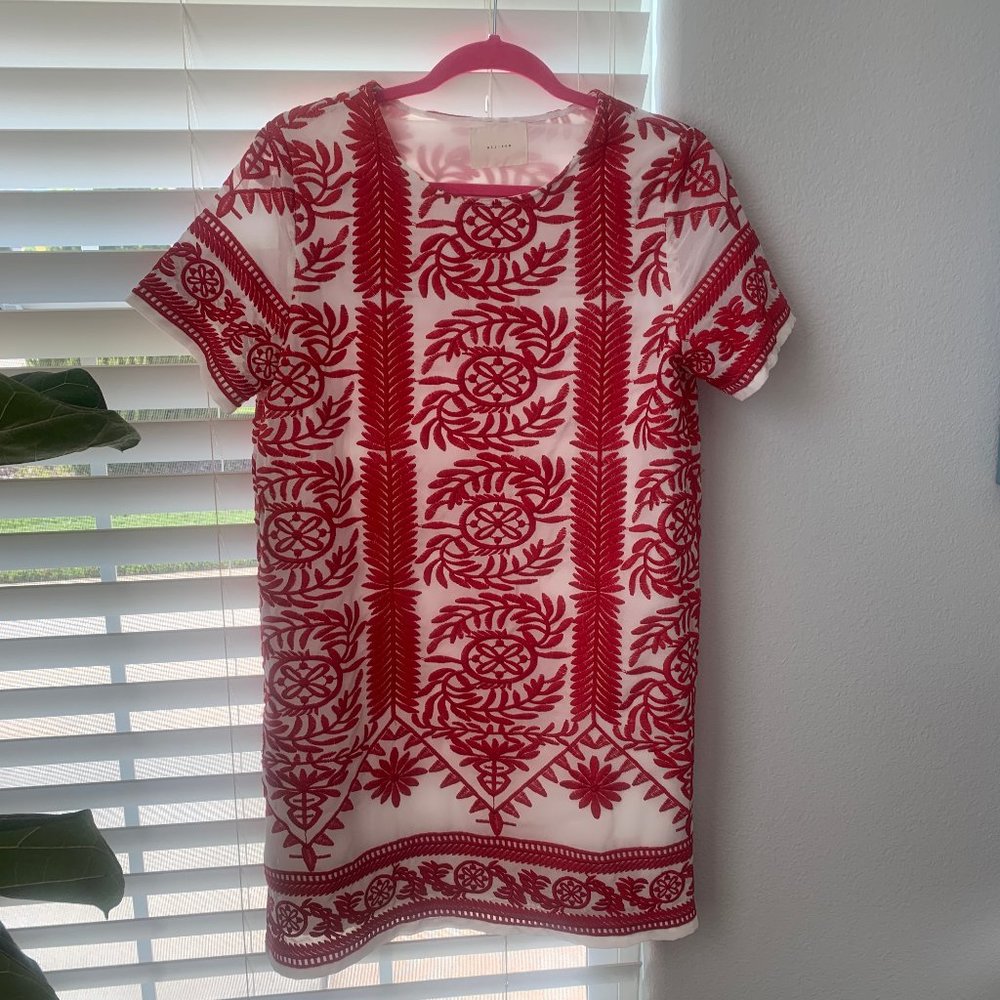 Red & White All: Row Embroidered Dress: Medium